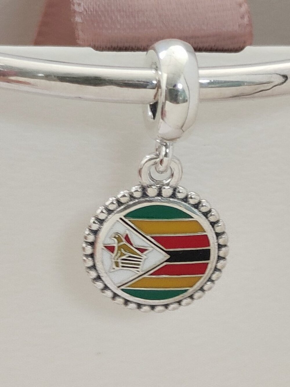 Pandora Zimbabwe Flag Travel Vacation Dangle Charm Sterling Silver with box